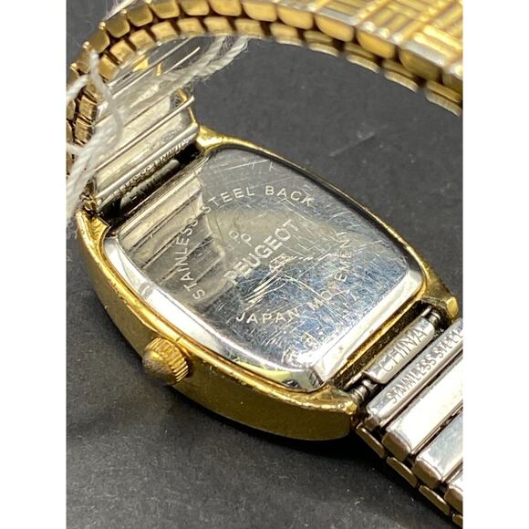 Peugeot 418 Gold Tone Quartz Analog Watch Stainless Steel Stretch Band Size 6" - Picture 7 of 14